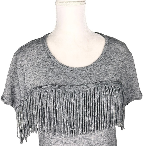 Zadig & Voltaire Satcha Fringes Western gray short-sleeve top t-shirt wool small - Picture 6 of 16